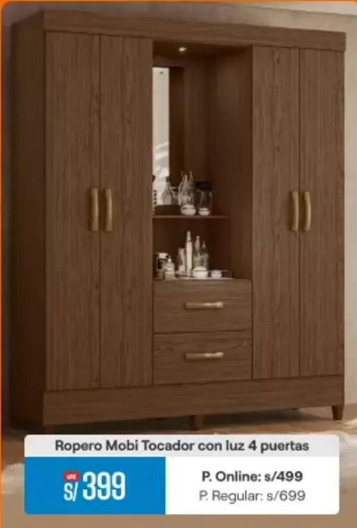 Ropero Mobi Tocador con luz 4 puertas