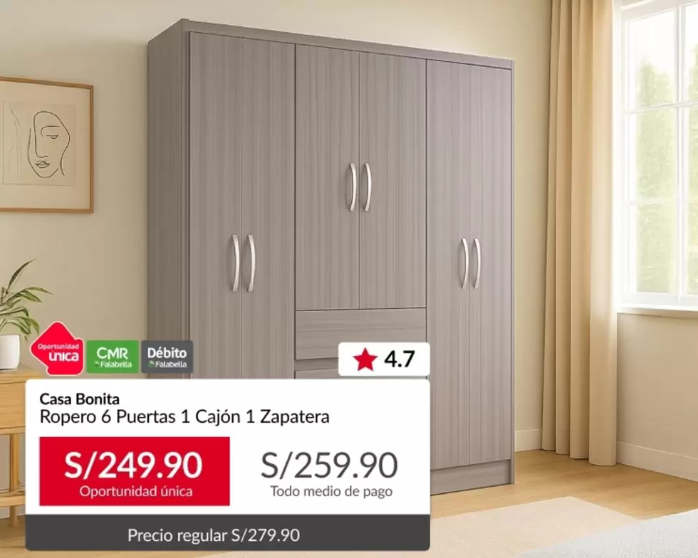 Ropero 6 Puertas 1 Cajón 1 Zapatera