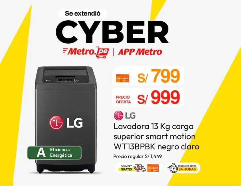 Lg - Lavadora 13 Kg carga superior smart motion WT13BPBK negro claro