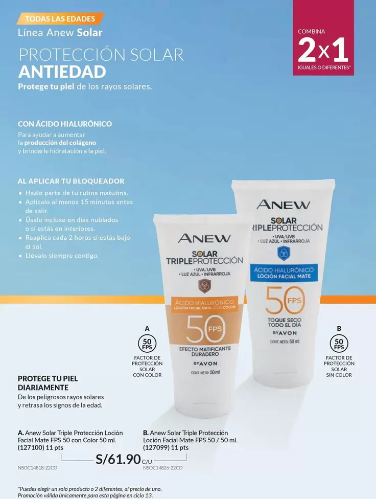 Anew - Solar Triple Proteccion Loción Facial Mate FPS 50 / Solar Proteccion Loción Facial