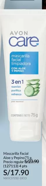 Avon - Mascarilla Facial Aloe y Pepino75 g