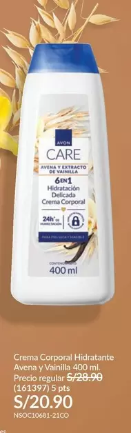 Avon - Crema Corporal Hidratante Avena y Vainilla 400 ml