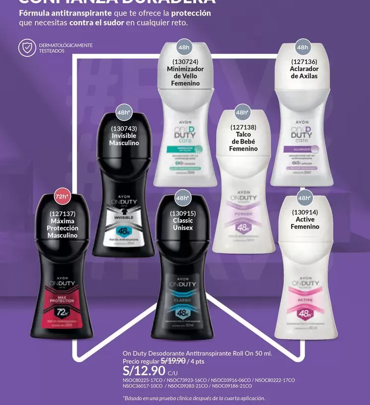 Avon - On Duty Deodorante Antitranspirante Roll On 50 ml