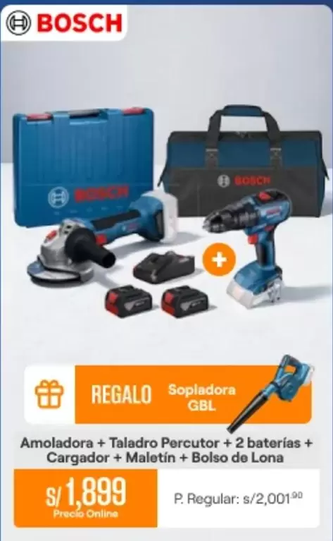 Bosch - Amoladora + Taladro Percutor + 2 baterias