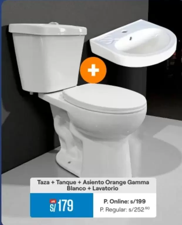 Orange - Taza + Tanque + Asiento  Gamma Blanco + Lavatorio