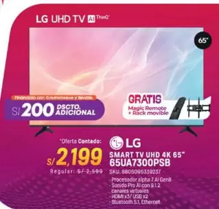 Lg - SMART TV UHD 4K 65" 65UA7300PSB