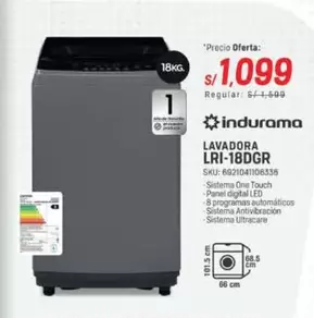 Indurama - LAVADORA LRI-18DGR