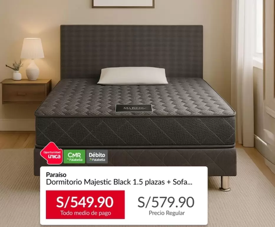 Paraiso - Dormitorio Majestic Black 1.5 plazas + Sofa...