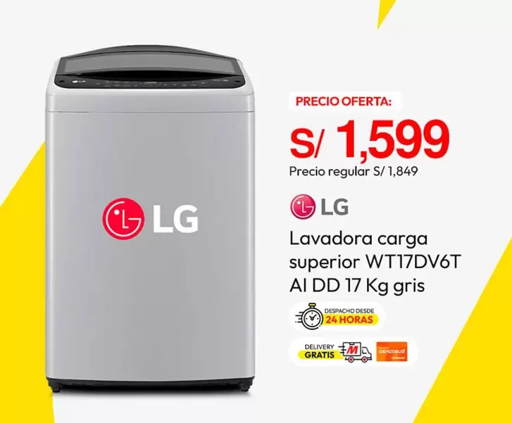 Lg - Lavadora carga superior WT17DV6T AI DD 17 Kg gris