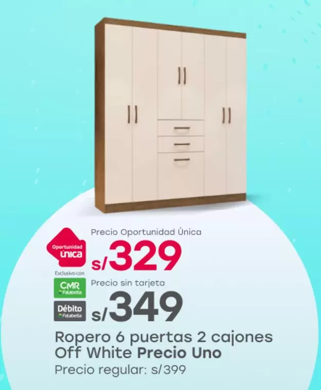 Ropero 6 puertas 2 cajones Off White Precio Uno