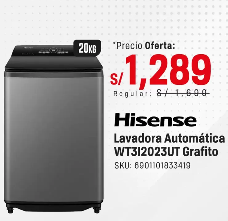 Hisense - Lavadora Automática WT3I2023UT Grafito