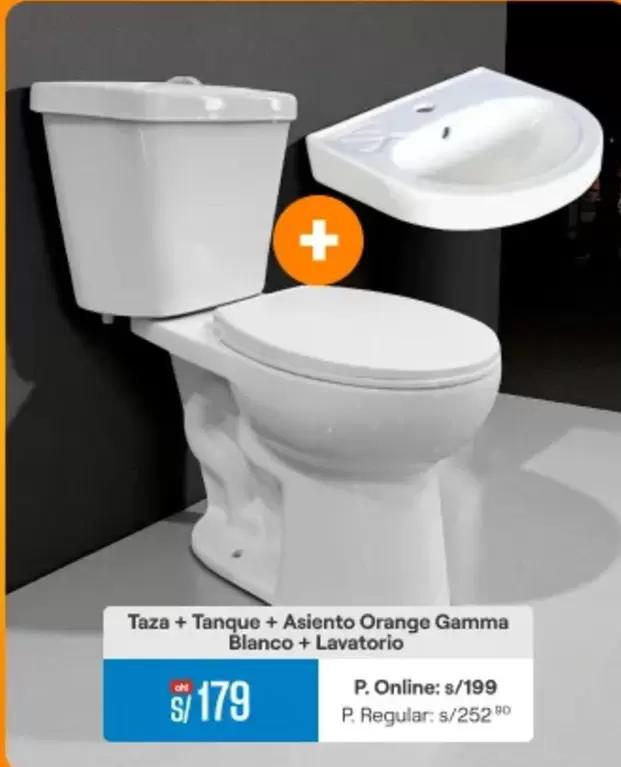 Orange - Taza + Tanque + Asiento  Gamma Blanco + Lavatorio