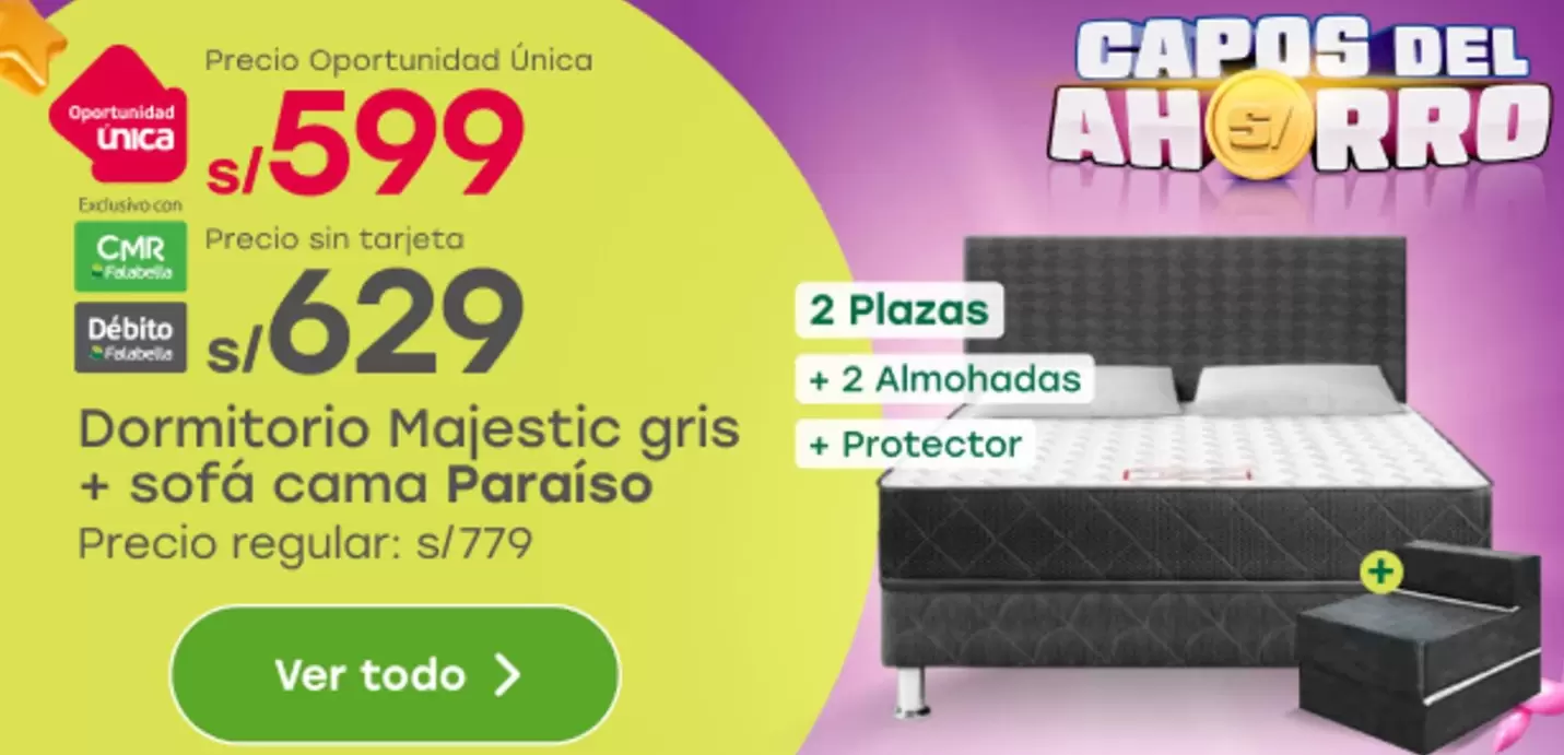 Dormitorio Majestic gris + sofá cama Paraíso