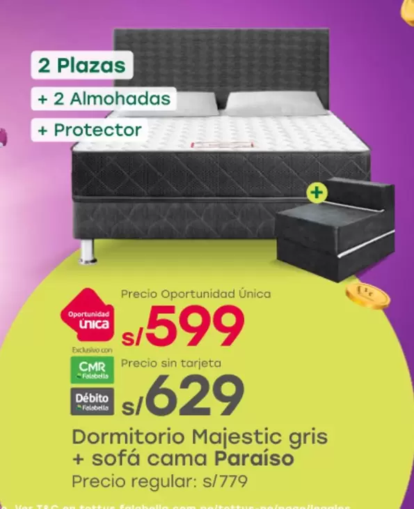 Dormitorio Majestic gris + sofá cama Paraíso