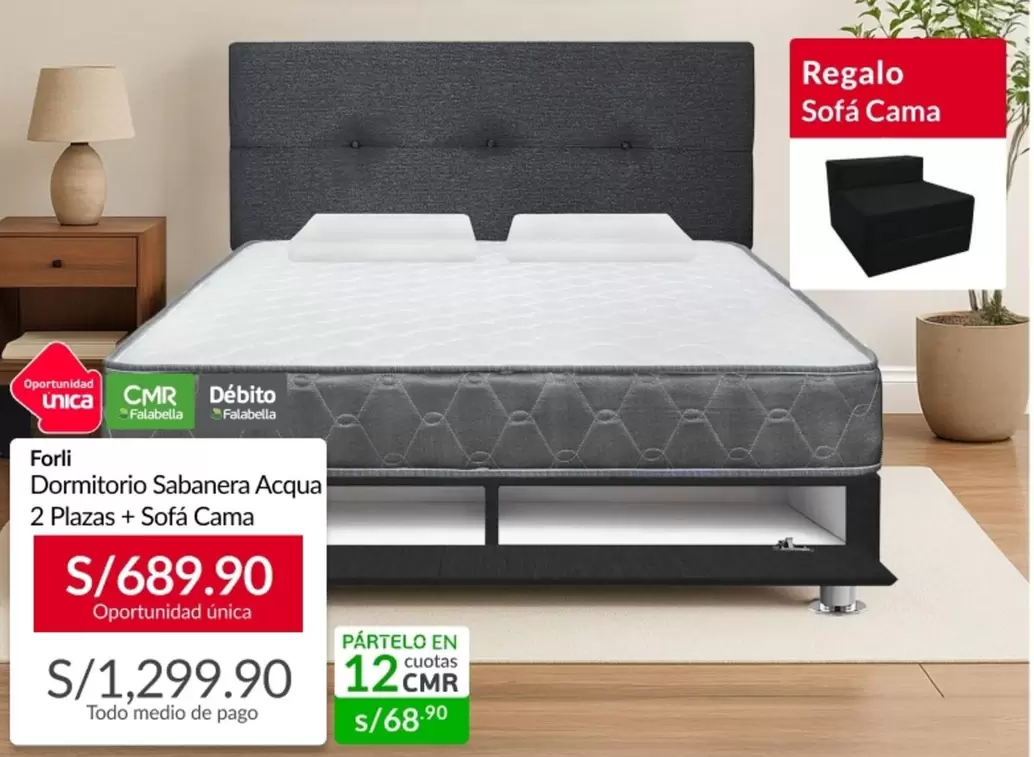 Forli - Dormitorio Sabanera Acqua 2 Plazas + Sofá Cama