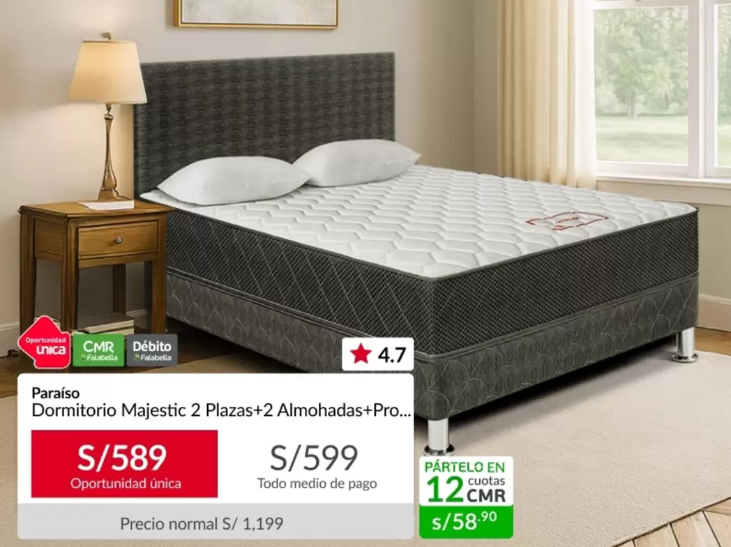 Paraiso - Dormitorio Majestic 2 Plazas+2 Almohadas+Pro...