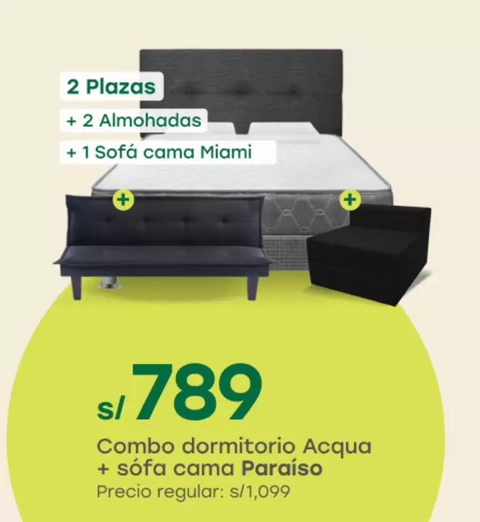 Combo dormitorio Acqua + sofá cama Paraíso
