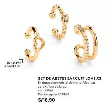 Dorado - SET DE ARETES EARCUFF LOVE X3