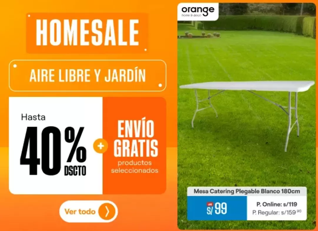 Orange - Mesa Catering Plegable Blanco 180cm