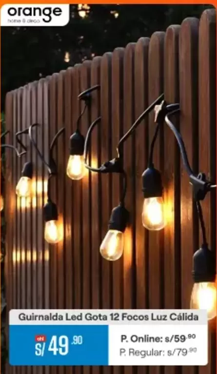 Orange - Guirnalda Led Gota 12 Focos Luz Cálida