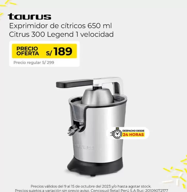 Taurus - Exprimidor de cítricos 650 ml Citrus 300 Legend 1 velocidad