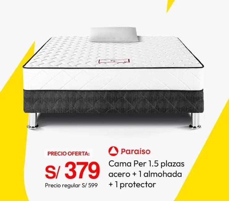 Paraiso - Cama Per 1.5 plazas acero + 1 almohada + 1 protector