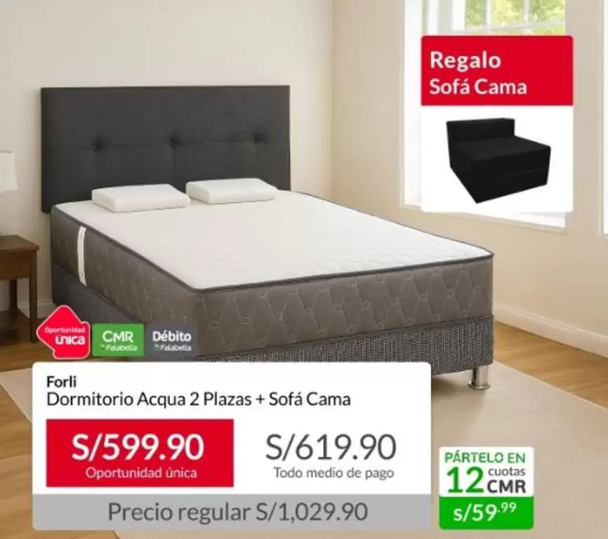 Forli - Dormitorio Acqua 2 Plazas + Sofá Cama