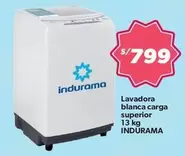 Indurama - Lavadora blanca carga superior 13 kg