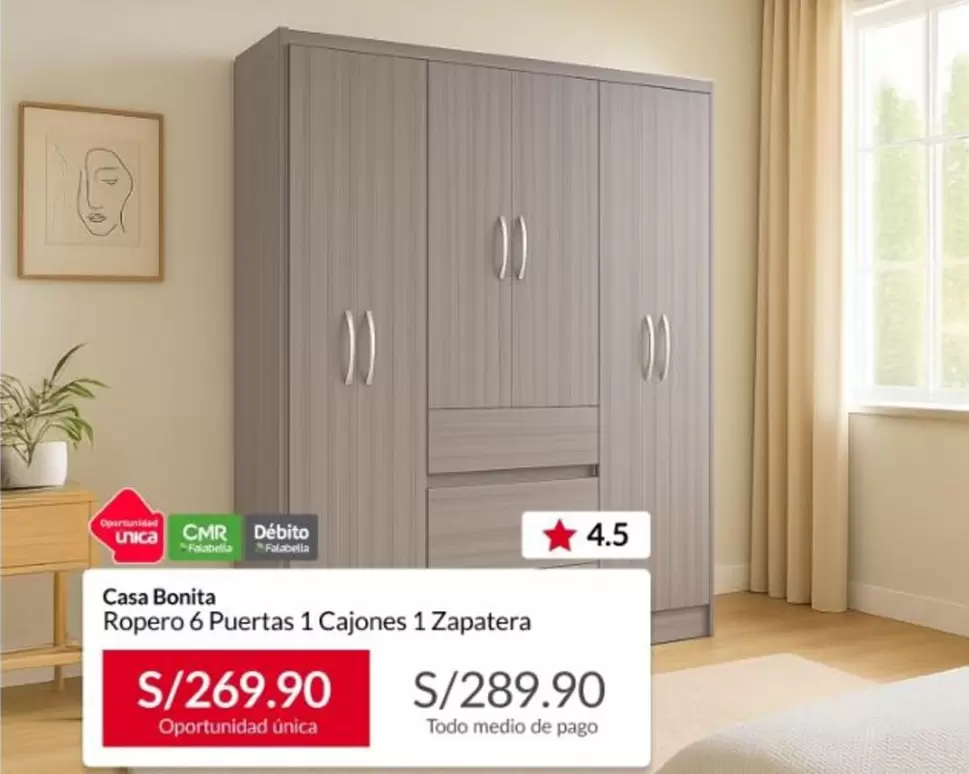 Ropero 6 Puertas 1 Cajones 1 Zapatera
