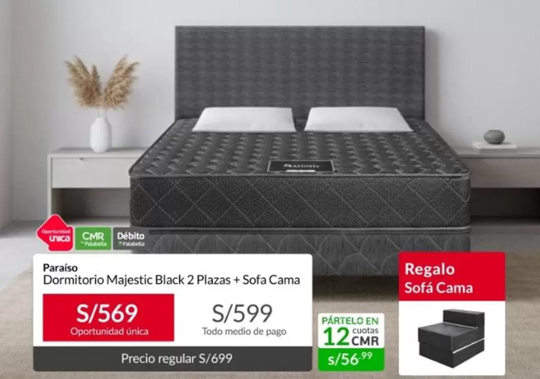 Paraiso - Dormitorio Majestic Black 2 Plazas + Sofa Cama