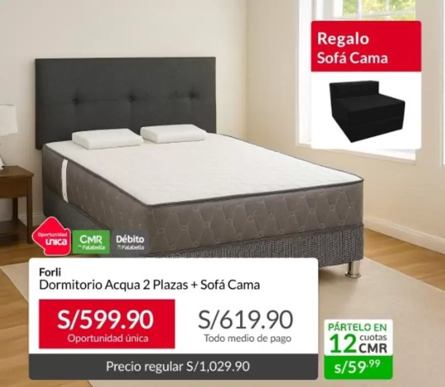 Forli - Dormitorio Acqua 2 Plazas + Sofá Cama