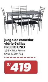 Juego de comedor vidrio 6 sillas