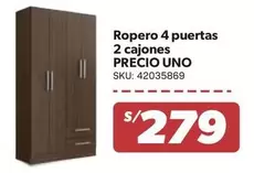 Ropero 4 puertas 2 cajones