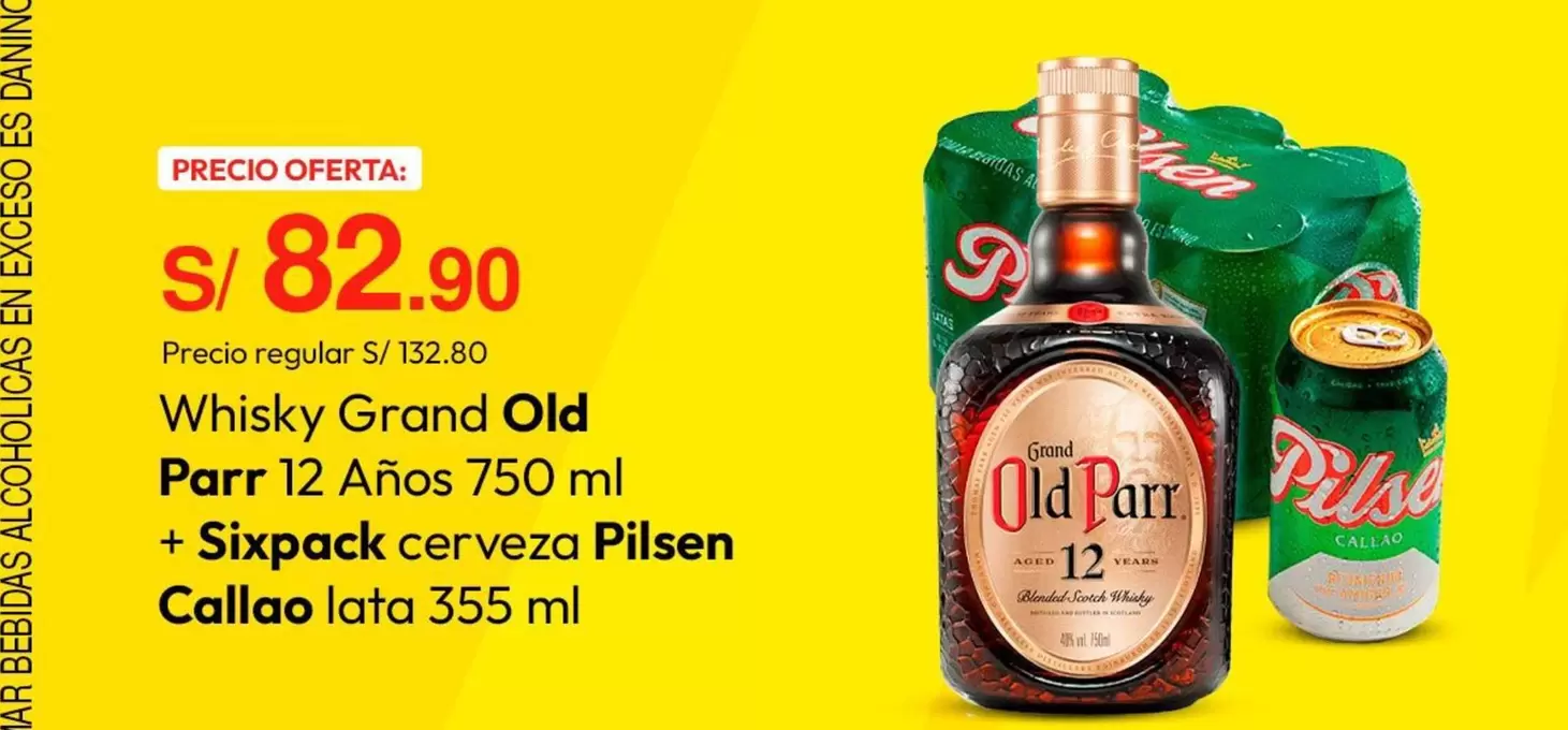 Pilsen - Grand Old Parr 12 Años 750 ml + Sixpack cerveza  Callao lata 355 ml