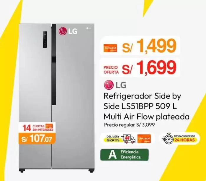Lg - Refrigerador Side by Side LS51BPP 509 L Multi Air Flow plateada