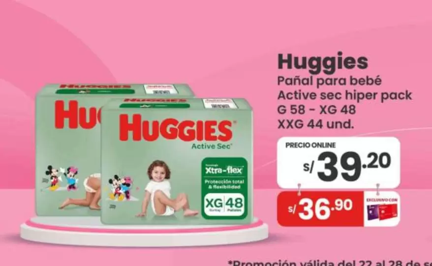 Huggies - Pañal para bebé Active sec hiper pack