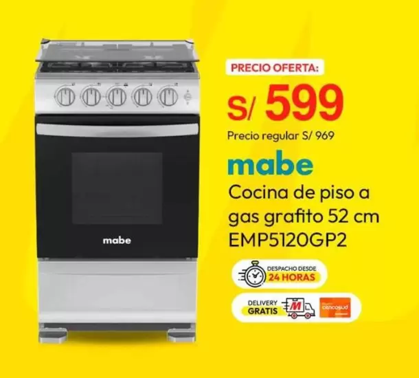 Mabe - Cocina de piso a gas grafito 52 cm EMP5120GP2