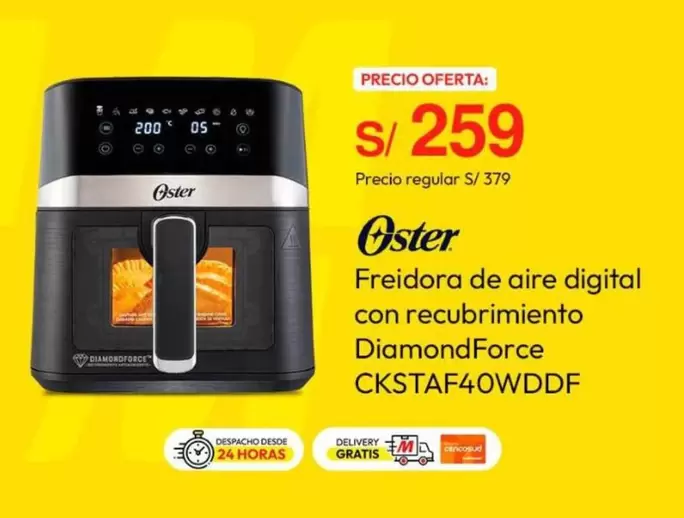 Oster - Freidora de aire digital con recubrimiento DiamondForce CKSTAF40WDDF