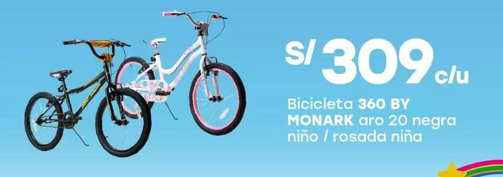 Monark - Bicicleta 360 BY MONARK aro 20 negra niño / rosado niña