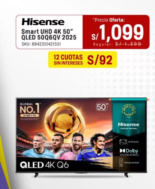 Hisense - Smart UHD 4K 50" QLED 50Q6QV 2025