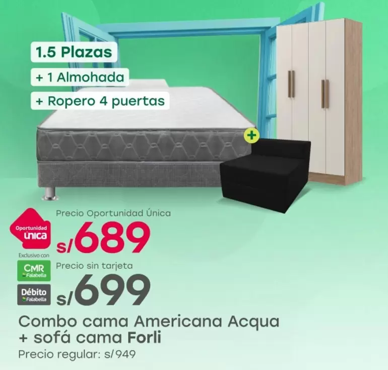 Forli - Combo cama Americana Acqua + sofá cama