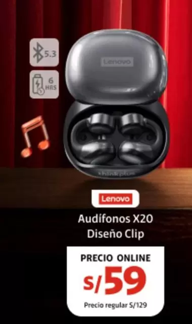 Lenovo - Audifonos X20 Diseño Clip
