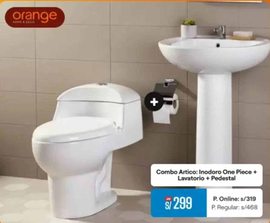 Orange - Combo Artico: Inodoro One Piece + Lavatorio + Pedestal