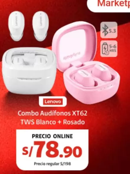 Lenovo - Audifonos XT62 TWS Blanco + Rosado