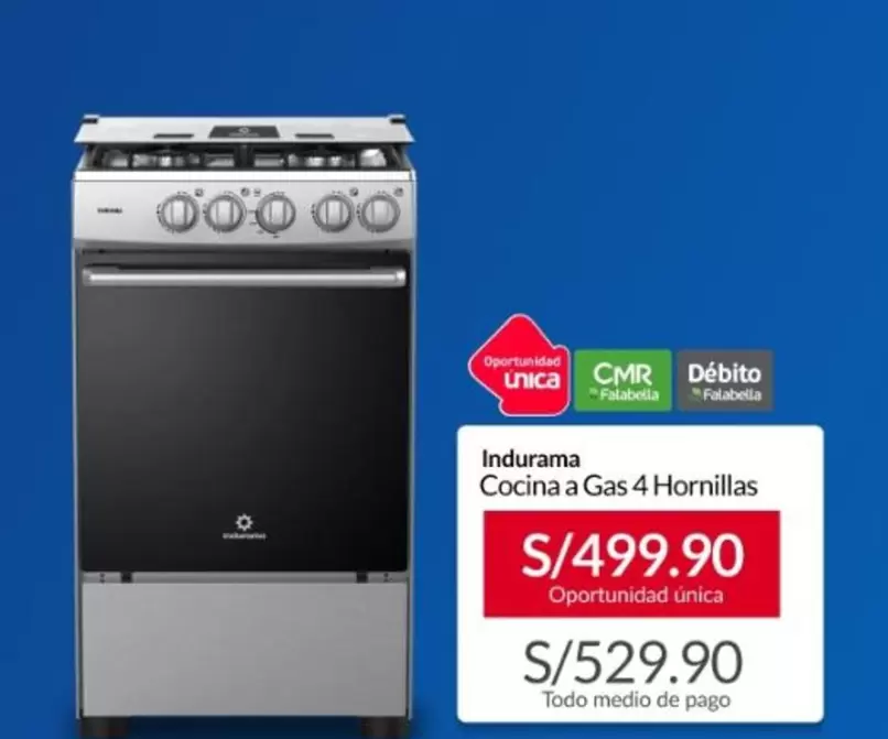 Indurama - Cocina a Gas 4 Hornillas