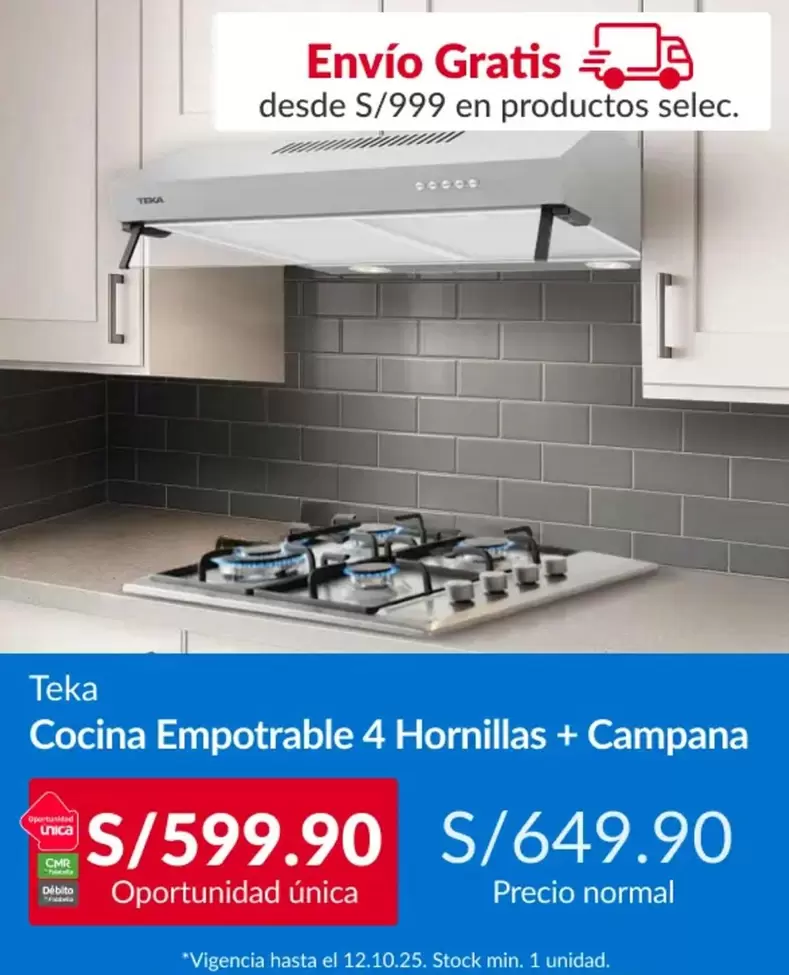 Cocina Empotrable 4 Hornillas + Campana