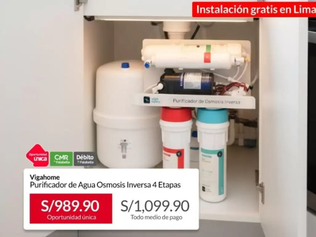 Purificador de Agua Osmosis Inversa 4 Etapas