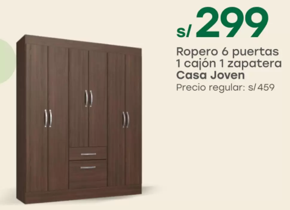 Casa Joven - Ropero 6 puertas 1 cajón 1 zapatera