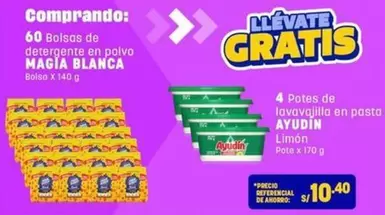 Ayudín - Detergente en polvo MAGIA BLANCA, lavavajilla en pasto