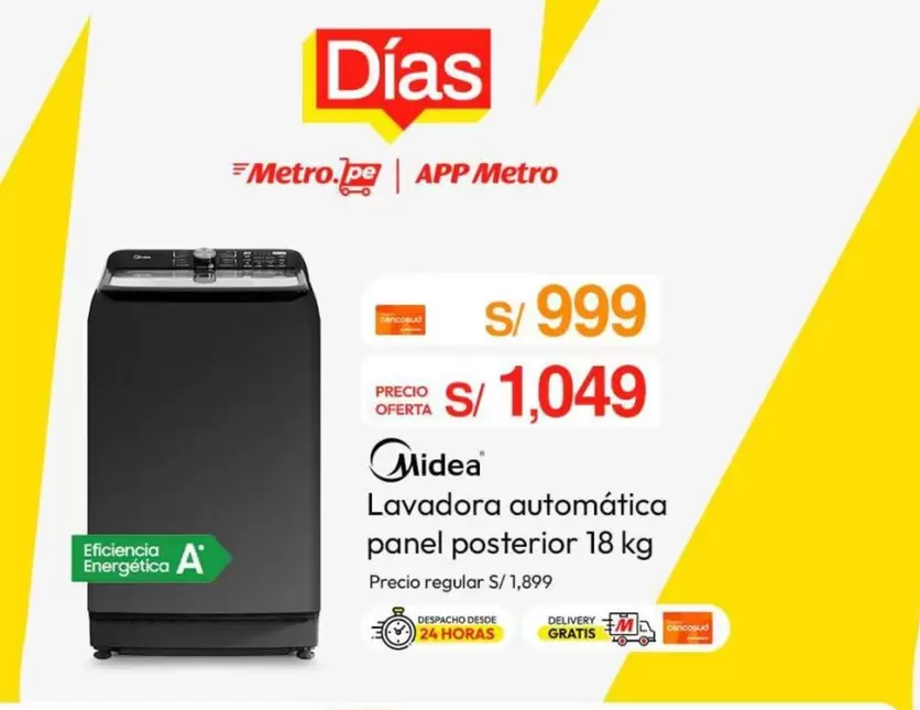 Metro - Lavadora automática panel posterior 18 kg